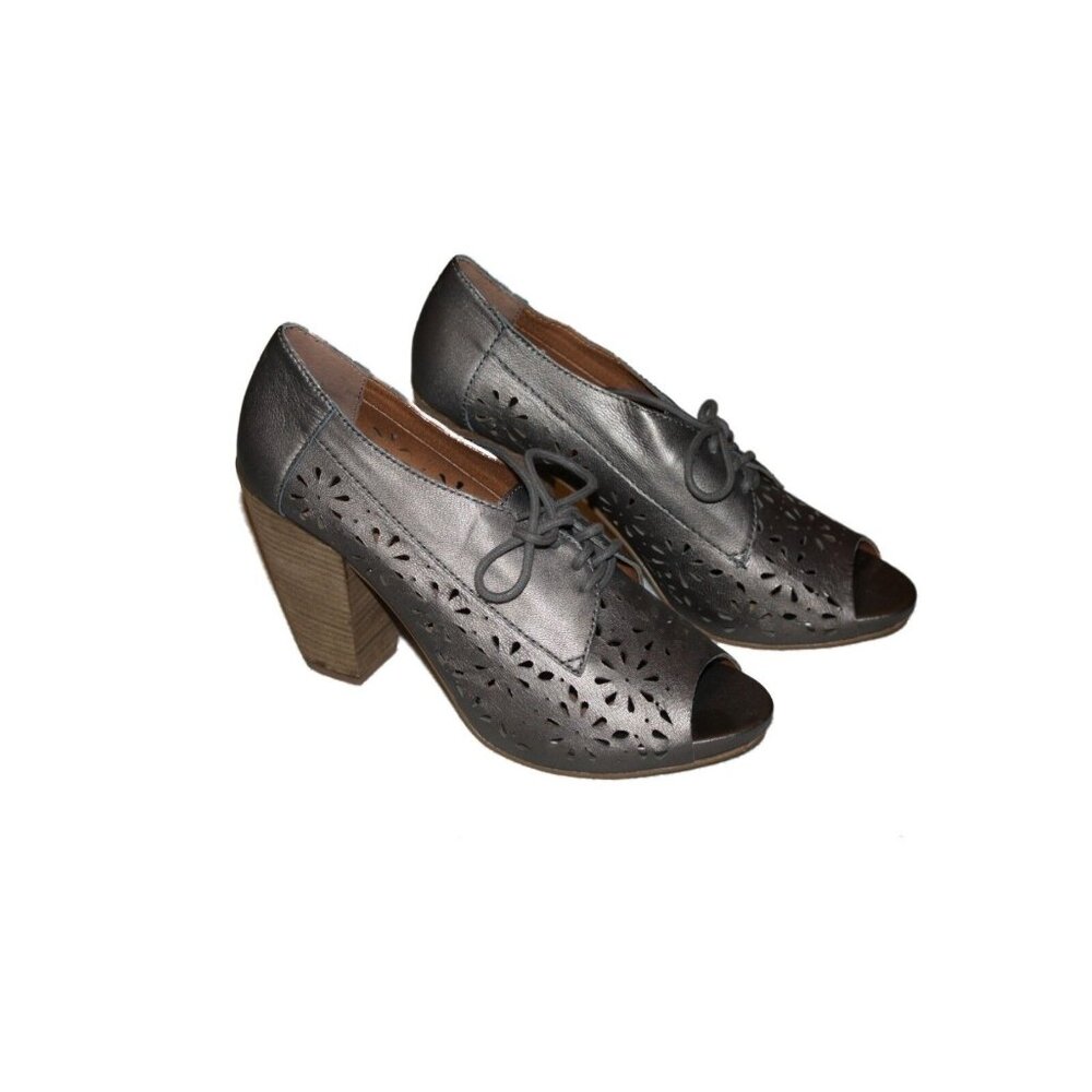 New Women Lucky Brand Peony Metallic Powder Peep Toe Heel Shoe Size 9 39